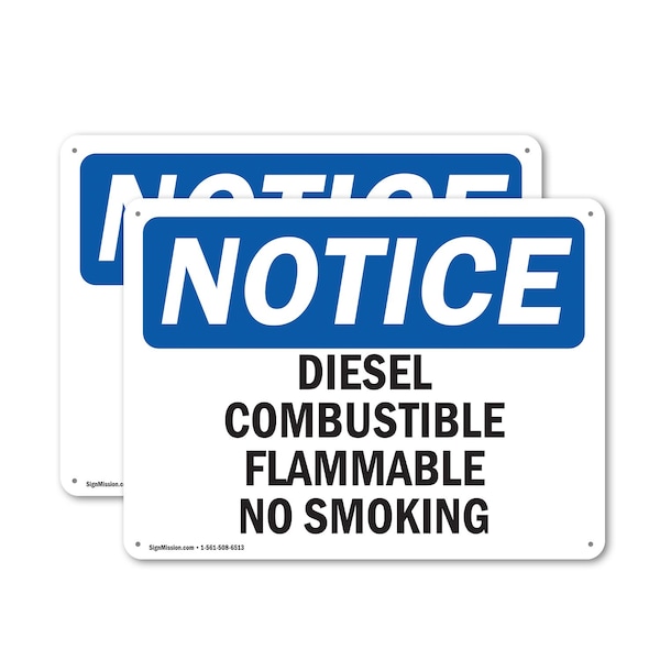 Signmission Diesel Combustible Flammable No Smoking OSHA Notice Sign, Plastic, 14in W x 10in L, 2PK OS-2PACK-NS-P-1014-L-10988 - main